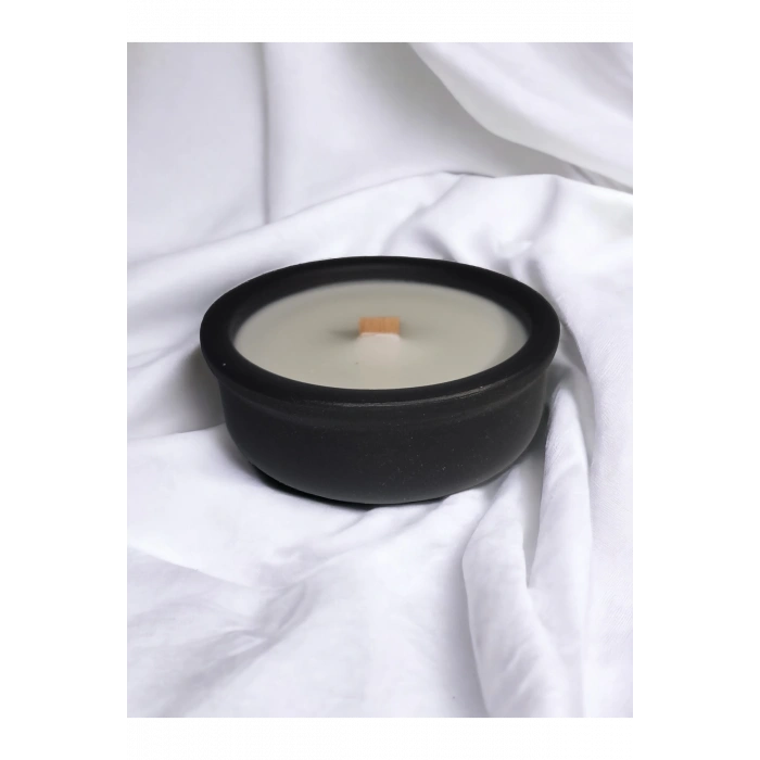 Vanilya Kokulu Aromaterapi Mum, Ahşap Fitilli, Dekoratif Doğal Çömlek Mum