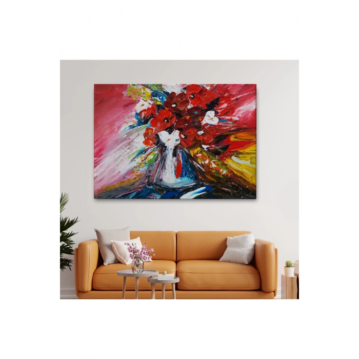 Vazo İçindeki Çiçekler Yağlıboya Görünüm DekoratiF Duvar Tablo-6520