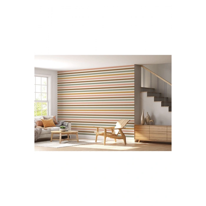 Yatay Çizgili Pastel Tonlu Duvar Kağıdı Çocuk Odası Duvar Posteri-5546