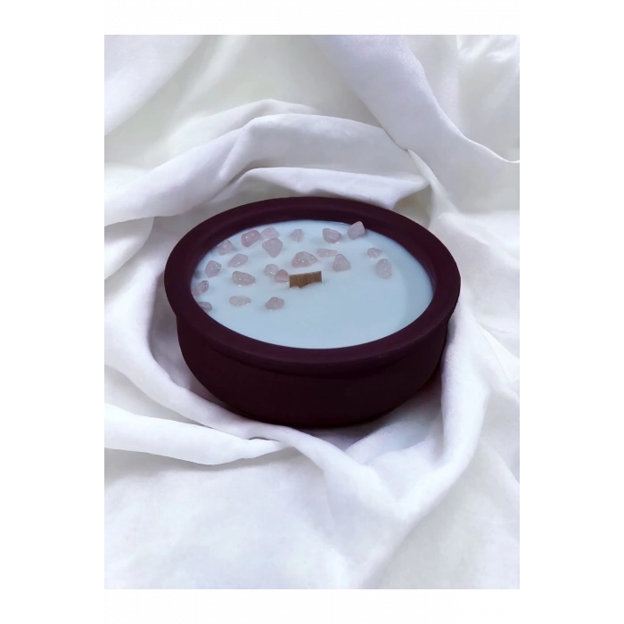 Ylang Ylang Kokulu Aromaterapi Mum, Ahşap Fitilli, Dekoratif Doğal Çömlek Mum