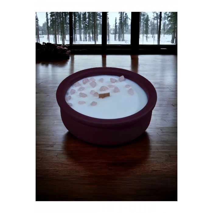 Ylang Ylang Kokulu Aromaterapi Mum, Ahşap Fitilli, Dekoratif Doğal Çömlek Mum