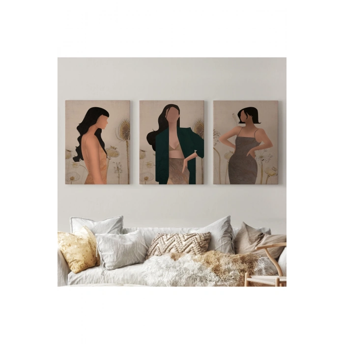 Yüzsüz Soyut Kandınlar Dekoratif Duvar Tablosu Üçlü Set-DŞ-96