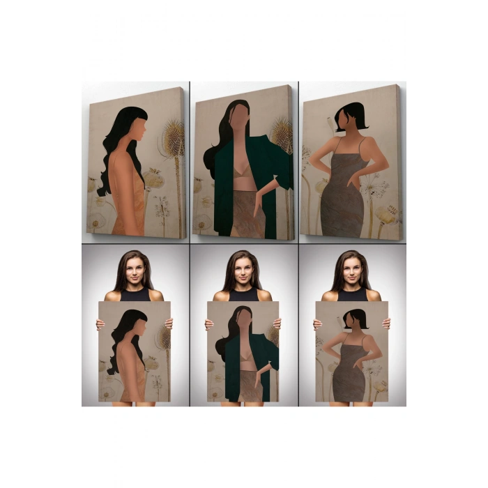 Yüzsüz Soyut Kandınlar Dekoratif Duvar Tablosu Üçlü Set-DŞ-96