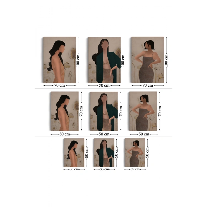 Yüzsüz Soyut Kandınlar Dekoratif Duvar Tablosu Üçlü Set-DŞ-96