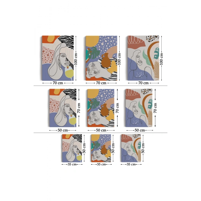 Zarif Kadın Fifürü ve Yapraklar Temalı Dekoratif Duvar Tablosu Üçlü Set-DU-98