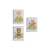 3’lü Tablo Sevimli Hayvanlar Temalı Dekoratif Şık ve Modern Duvar Tablo Seti-BH-33