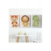 3’lü Tablo Sevimli Hayvanlar Temalı Koleksiyon Dekoratif Duvar Tablo Seti-BJ-35