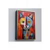 Ahşap Çerçeveli Pablo Picasso Tarzı - Soyut Renkli Kedi Tablo-7372