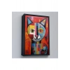 Ahşap Çerçeveli Pablo Picasso Tarzı - Soyut Renkli Kedi Tablo-7372