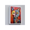 Ahşap Çerçeveli Pablo Picasso Tarzı - Soyut Renkli Kedi Tablo-7372