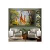 Ahşap Çerçeveli Ormandaki Ağaçların Altında Dinlenen Zürafa Aile Tablosu-7228