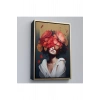 Ahşap Çerçeveli Çiçek Başlı Soyut Kadın Tablosu-7829