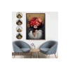 Ahşap Çerçeveli Çiçek Başlı Soyut Kadın Tablosu-7829