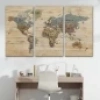 Ahşap Görünümlü Dünya Haritası Ayrıntılı ve Dekoratif Kanvas Tablo 1813