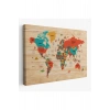 Ahşap Görünümlü Dünya Haritası Dekoratif Kanvas Tablo 2071