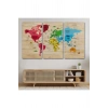 Ahşap Görünümlü Dünya Haritası Dekoratif Kanvas Tablo 2107