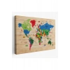 Ahşap Görünümlü Dünya Haritası Dekoratif Kanvas Tablo 2111
