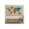 Ahşap Görünümlü Dünya Haritası Dekoratif Kanvas Tablo 2111