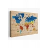 Ahşap Görünümlü Dünya Haritası Sembollü Eğitici Dekoratif Kanvas Tablo 2892