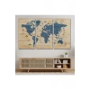 Ahşap Görünümlü Dünya Haritası Sembollü Eğitici Dekoratif Kanvas Tablo 2912