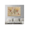 Ahşap Görünümlü Dünya Haritası Sembollü Eğitici Dekoratif Kanvas Tablo 2930