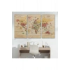 Ahşap Görünümlü Dünya Haritası Sembollü Eğitici Dekoratif Kanvas Tablo 2930