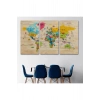 Ahşap Görünümlü Dünya Haritası Sembollü Eğitici Dekoratif Kanvas Tablo 2938