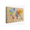 Ahşap Görünümlü Dünya Haritası Sembollü Eğitici ve Öğretici Dekoratif Kanvas Tablo 2904