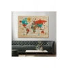 Ahşap Görünümlü Türkçe Dünya Haritası Dekoratif Kanvas Tablo 2070