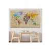 Ahşap Görünümlü Türkçe Dünya Haritası Sembollü Eğitici Dekoratif Kanvas Tablo 2905
