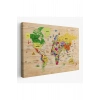 Ahşap Görünümlü Türkçe Dünya Haritası Sembollü Eğitici Dekoratif Kanvas Tablo 2911