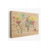 Ahşap Görünümlü Türkçe Dünya Haritası Sembollü Eğitici Kanvas Tablo 2935