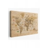 Ahşap Görünümlü Türkçe Dünya Haritası Sembollü Eğitici Kanvas Tablo 2945