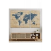 Ahşap Görünümlü Türkçe Dünya Haritası Ülke Başkentli Kanvas Tablo 1842
