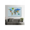 Detaylı Dünya Haritası Dekoratif Renkli Zeminli Kanvas Tablo 1708