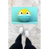 Dijital Baskı Mavi Maskeli Emoji Desen Kapı Önü Paspası