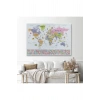 Dünya Haritası Ayrıntılı Eğitici  Sembollü Bayraklı Dekoratif Kanvas Tablo 2845