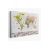 Dünya Haritası Ayrıntılı Eğitici  Sembollü Bayraklı Dekoratif Kanvas Tablo 2849
