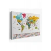 Dünya Haritası Ayrıntılı Eğitici  Sembollü Bayraklı Dekoratif Kanvas Tablo 2867