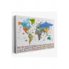 Dünya Haritası Ayrıntılı Eğitici  Sembollü Bayraklı Dekoratif Kanvas Tablo 2885