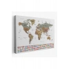 Dünya Haritası Son Derece Ayrıntılı Eğitici  ve Bayraklı Dekoratif Kanvas Tablo2808