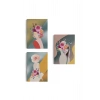 Renkli Çiçekli Kadınlar Dekoratif Duvar Tablosu Üçlü Set-DJ-87