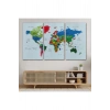 Türkçe Detaylı Dünya Haritası Dekoratif Renkli Zeminli Kanvas Tablo 1703