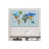 Türkçe Detaylı Dünya Haritası Dekoratif Renkli Zeminli Kanvas Tablo 1707