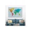 Türkçe Detaylı Dünya Haritası Dekoratif Renkli Zeminli Kanvas Tablo 1709
