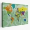 Türkçe Dünya Haritası Ayrıntılı Eğitici-Öğretici Okyanuslu Dekoratif Kanvas Tablo 2502
