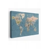 Türkçe Dünya Haritası Ayrıntılı Eğitici-öğretici Okyanuslu Dekoratif Kanvas Tablo 2522