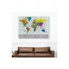 Türkçe Dünya Haritası Ayrıntılı Eğitici  Sembollü Bayraklı Dekoratif Kanvas Tablo 2832
