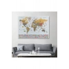 Türkçe Dünya Haritası Ayrıntılı Eğitici  Sembollü Bayraklı Dekoratif Kanvas Tablo 2854