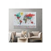 Türkçe Dünya Haritası Ayrıntılı Eğitici  Sembollü Bayraklı Dekoratif Kanvas Tablo 2866